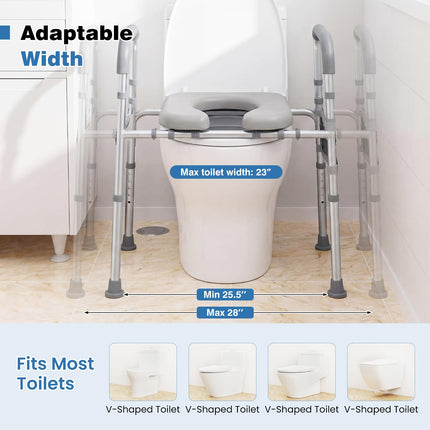 Dreamade Raised Toilet Seat with Handles | Toilet Seat Riser for Seniors w/Padded Arms