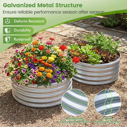 Dreamade Galvanized 2 x 2 x 1 FT Round Outdoor Planter Box with Open-Ended Base (1/2)