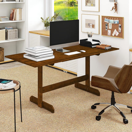 Dreamade 71" Dining Table with H-shaped Rubber Wood Leg and Wood Grain Tabletop