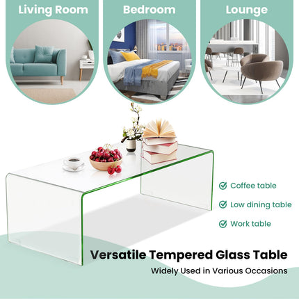 Dreamade 42 x 19.7 Inch Clear Tempered Glass Coffee Table with Rounded Edges