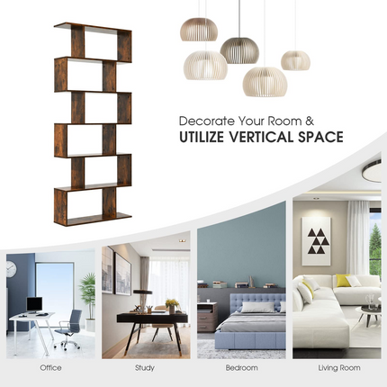 Dreamade Geometric Bookcase Rustic, Solid Wood S-Shaped Bookshelf