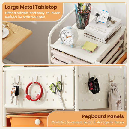 Dreamade 14 Drawer Storage Cart | Rolling Craft Cart with Metal Tabletop & Pegboard
