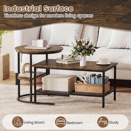 Dreamade Nesting Coffee Table Set of 2 Detachable Rectangular Table