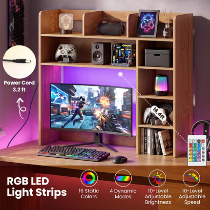 Dreamade 35.5" Desktop Bookshelf with LED Lights