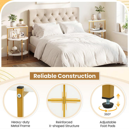 Dreamade 3-Tier Round Side Table - Wood Bedside Sofa End Table with Storage Shelves & Metal Frame
