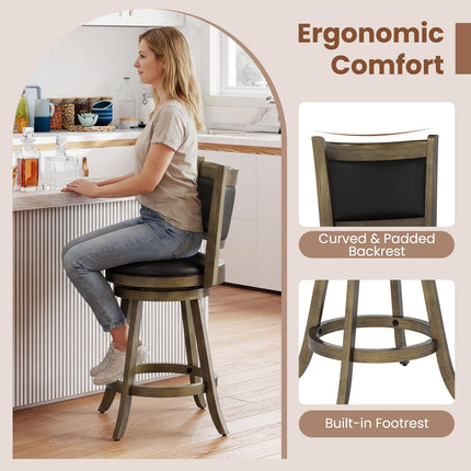 Dreamade Accent Wooden Swivel Back Counter Height Bar Stool, Fabric Upholstered Design