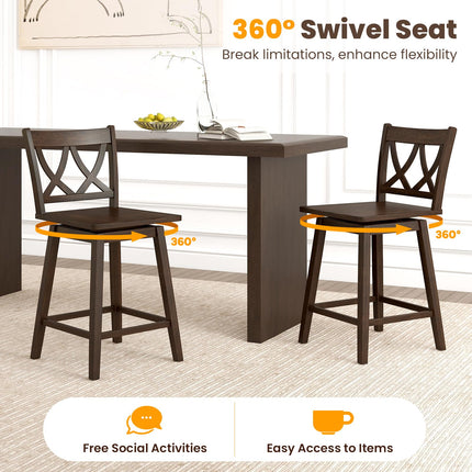 Dreamade 24" Bar Stools Set of 2/4, Swivel Wooden Bar Chairs with Rubber Wood Frame, Dark Grey
