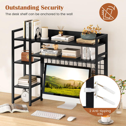 Dreamade Desktop Bookshelf 37" Desk Shelf for Up to 32" Computer Monitors
