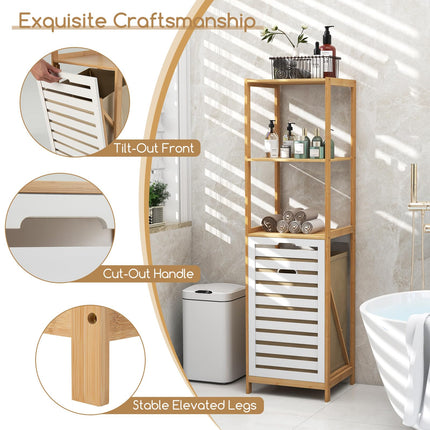 Dreamade Tilt Out Laundry Hamper - Laundry Hamper Cabinet with 3 Tier Storage Shelves, Removable Laundry Basket