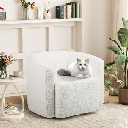 Dreamade 360° Swivel Accent Chair - Sherpa Upholstered Boucle Barrel Club Chair with Padded Armrests