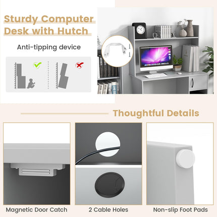 Dreamade Computer Desk with Hutch, Home Office Desk with Storage Cabinet & Adjustable Shelf