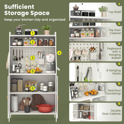 Dreamade Pantry Organizers and Storage, 63.5" H Kitchen Buffet Cabinet with Hutch, Pegboard