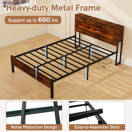 Dreamade Full Size Bed Frame with LED Lights & Charging Station