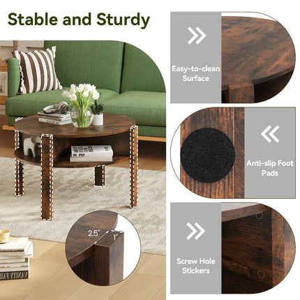 Dreamade Round Coffee Table with Storage Shelves