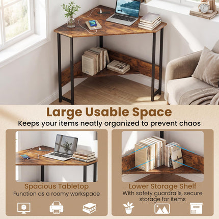 Dreamade 90° Triangle Corner Desk with Charging Station