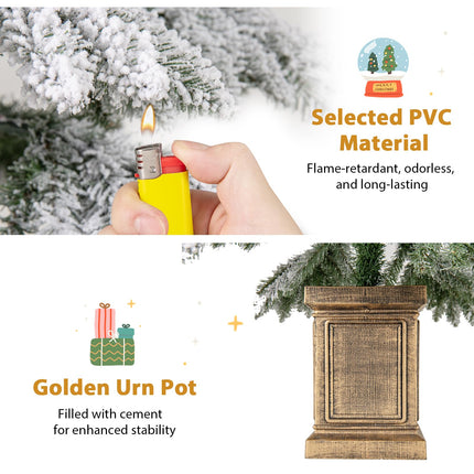 Dreamade 6ft Snow Flocked Christmas Tree for Entrances, Hinged Artificial Potted Xmas Tree with 48 Ball Ornaments