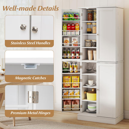 Dreamade Kitchen Pantry Cabinet 65.5" Tall Kitchen Hutch w/8-Tier Storage Cabinet 16-Tier Door Shelves
