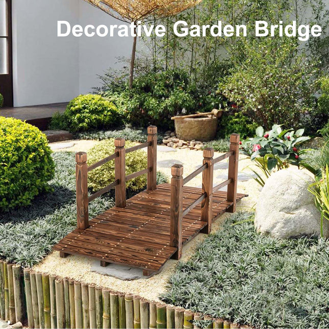 Dreamade 5 ft Garden Bridge - Stained Wood Arc Footbridge Walkway
