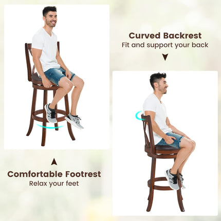 Dreamade Brown Bar Stools PU Leather Cushioned Seat and Footrests, for Kitchen Island
