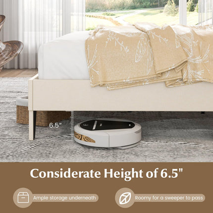 Dreamade Full Size Bed Frame Beige, Linen Fabric Upholstered Platform Bed Frame with Nail Headboard