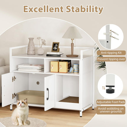 Dreamade Cat Litter Box Enclosure - Cat Washroom Hidden Furniture with Front Entry