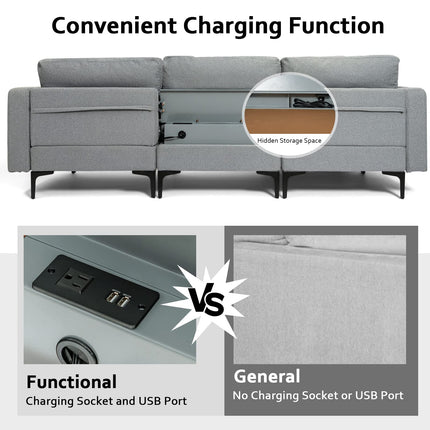 Dreamade 94.5" L Convertible Sofa Couch, 3 Seat Sectional Sleeper with USB Ports & Socket