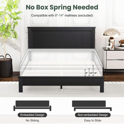 Dreamade Queen/Full/Twin Size Wood Platform Bed Frame with Headboard, Mid Century Bed Frame with Solid Wood Legs & Wooden Slat Support
