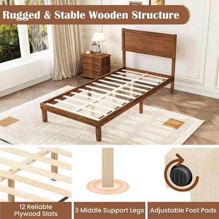 Dreamade Wood Bed Frames with Headboard, Mid Century Modern Platform Bed