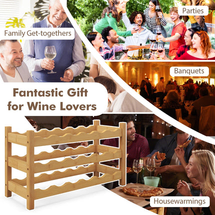 Dreamade Bamboo Wine Rack, 3 Tier 18 Bottle Wine Storage Cabinet Shelf, Small Wine Rack Bottle Organizer Freestanding Counter