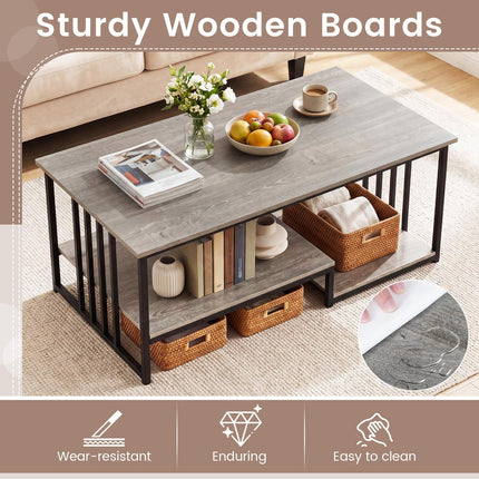 Dreamade 43.5" Coffee Table 2-Tier Center Table with Storage