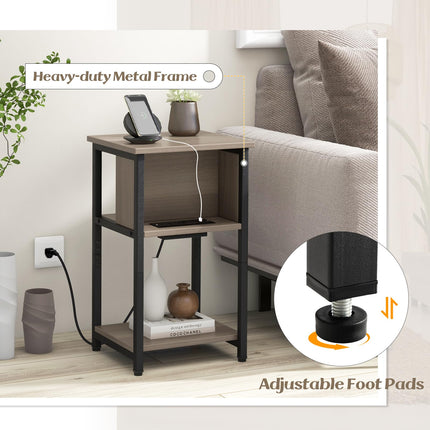 Dreamade Nightstand with Charging Station, 3-Tier End Table with USB Ports & Power Outlets