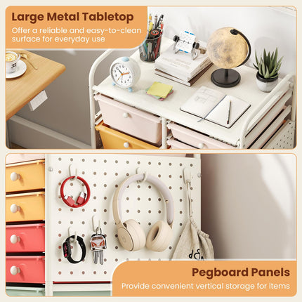 Dreamade 15 Drawer Storage Cart | Rolling Craft Cart with Metal Tabletop & Pegboard