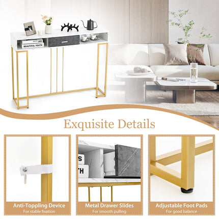 Dreamade Console Table with Drawer - Sofa Side Table with Anti-Toppling Device & Adjustable Foot Pads