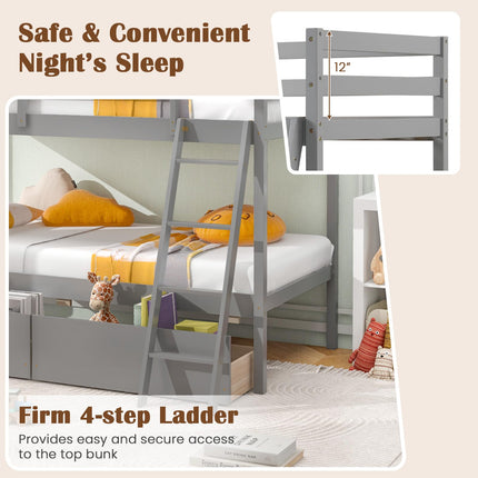 Dreamade Bunk Bed Twin Over Twin with 2 Storage Drawers