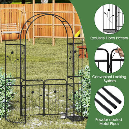 Dreamade 87'' Metal Garden Arbor with Lockable Gate and Planter Shelves
