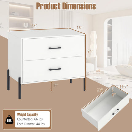 Dreamade 2-Drawer Dresser Modern Wooden Nightstand with Metal Legs & Handles