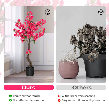Dreamade 41” Artificial Plum Blossom Tree, Fake Floral Plant with 92 Flowers & Realistic Trunk in Plastic Nursery Pot