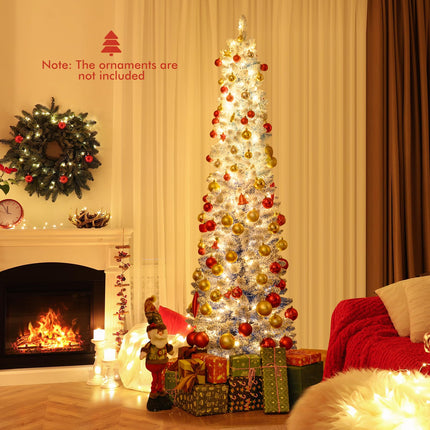 Dreamade 6FT / 7FT Blue Gradient Snow Flocked Christmas Tree with Warm White LED Lights