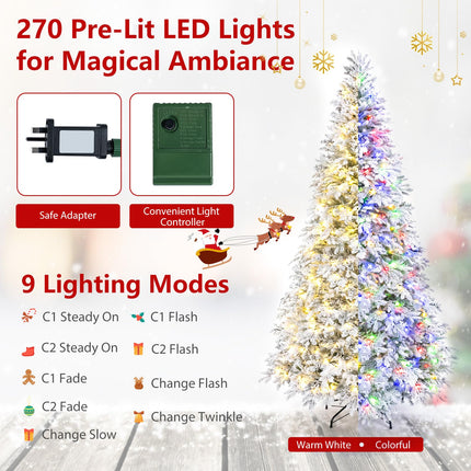 DREAMADE 6/7ft Pre-Lit Flocked Christmas Tree 513 Hinged PE Branch Tips