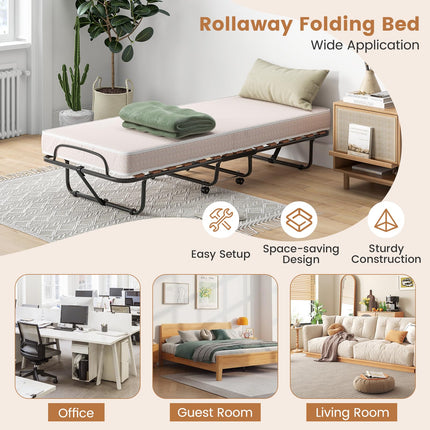 Dreamade Folding Bed with Mattress - Single Cot Foldable Bed with 4" Mattress for Adults