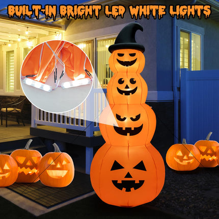 DREAMADE 8 FT Halloween Inflatable Pumpkin Stack 4-Tier Jack-O-Lantern