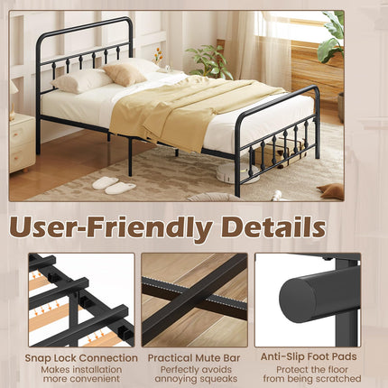 Dreamade King/Queen/Full Size Metal Platform Bed Frame, Victorian Style Platform Bed with Headboard & Footboard