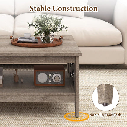 Dreamade 2-Tier Farmhouse Coffee Table with Open Shelf and Woven Decorations for Living Room