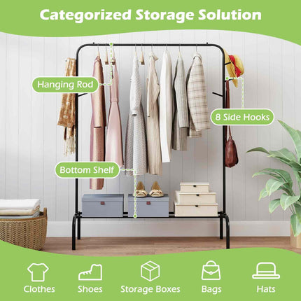 Dreamade 50" Wide Freestanding Garment Rack with Hanging Rod 8 Hooks & Storage Shelf
