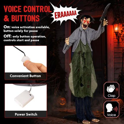 DREAMADE 6ft Halloween Animatronic Zombie Standing Sound Activated Decor