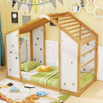Dreamade Twin Size Montessori Floor Bed, 3-in-1 Indoor Kids Jungle Gym Playground