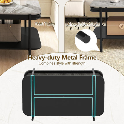 Dreamade 2-Tier Coffee Table with Storage Faux Mable Center Table w/Sintered Stone Top