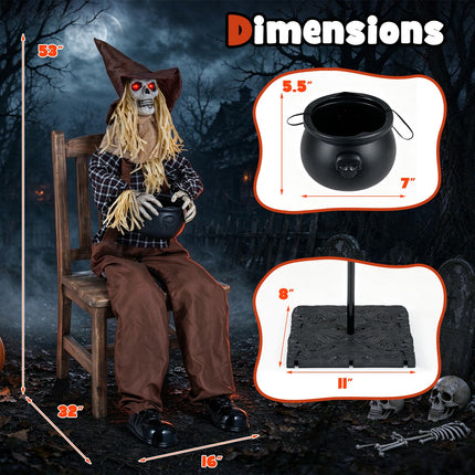 DREAMADE 53" Sitting Skeleton Animated Halloween Scarecrow Animatronics