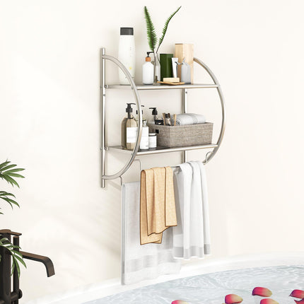 Dreamade Bathroom Shelf with Towel Rack - 2 Tier Rustproof Over The Toilet Storage Shelf