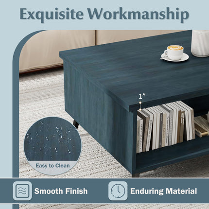 Dreamade 2-Tier Mid Century Modern Coffee Table with Storage Shelves Compartments